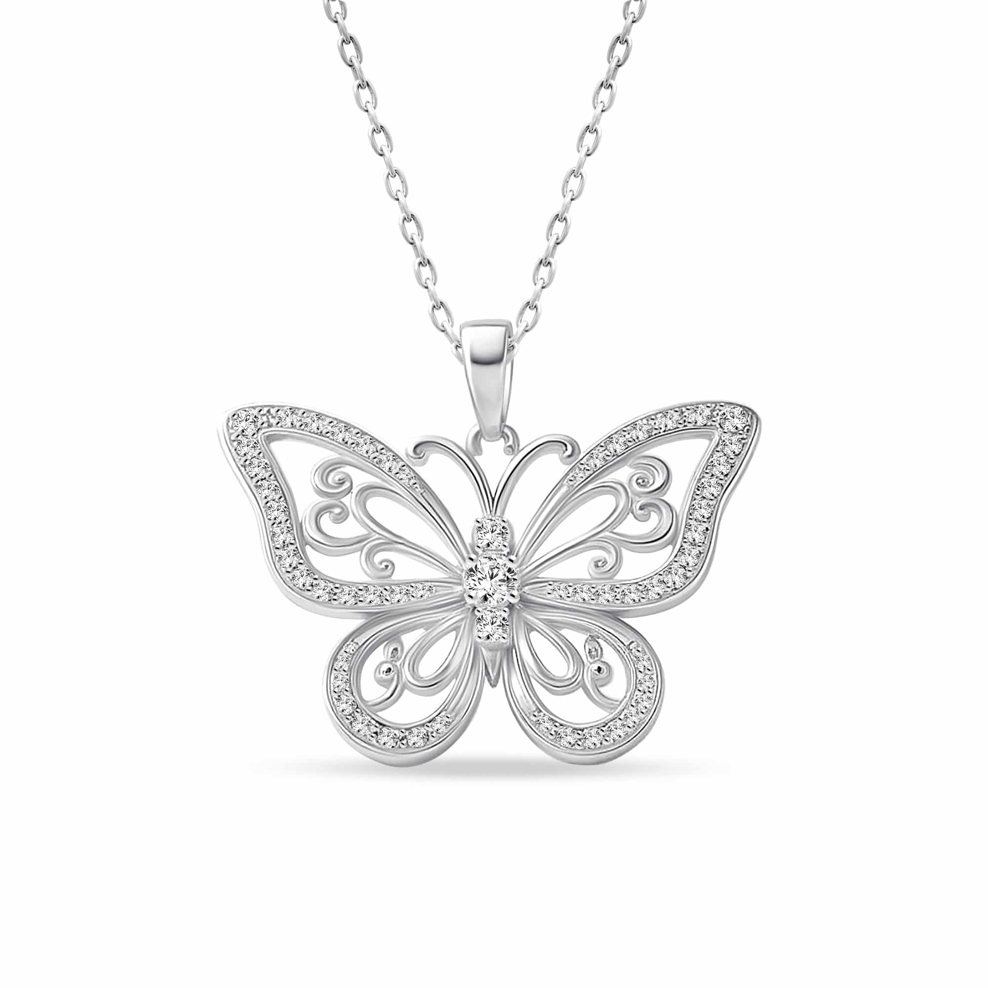 0.45 Karat Pırlantalı Tasarım Kelebek Kolye